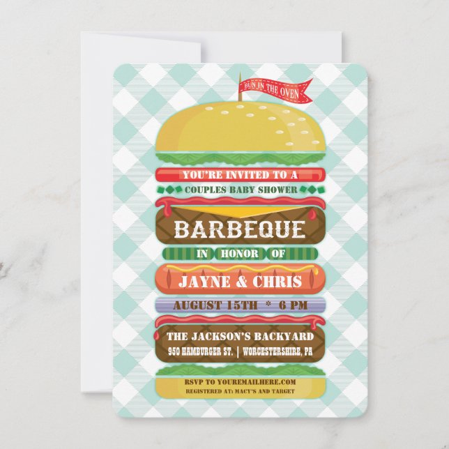 Staplungshamburger-Babyparty-Grill Einladung (Vorderseite)