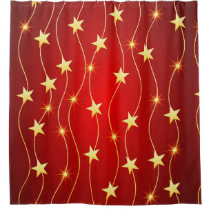 Star Adorned Ruby Red Pattern Duschvorhang