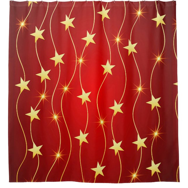 Star Adorned Ruby Red Pattern Duschvorhang (Vorderseite)