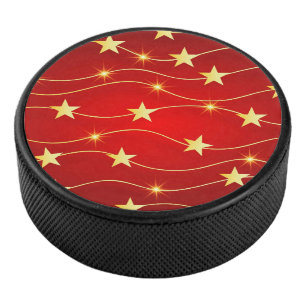Star Adorned Ruby Red Pattern Eishockey Puck