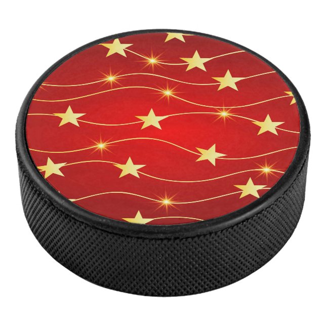 Star Adorned Ruby Red Pattern Eishockey Puck (3/4)
