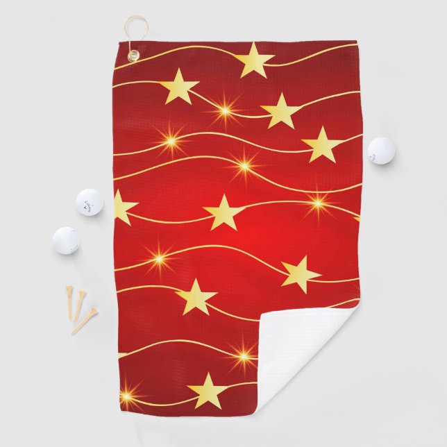 Star Adorned Ruby Red Pattern Golfhandtuch (Insitu)