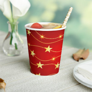 Star Adorned Ruby Red Pattern Pappbecher