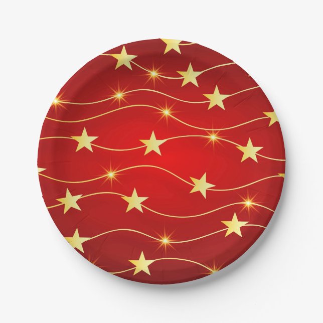 Star Adorned Ruby Red Pattern Pappteller (Vorderseite)