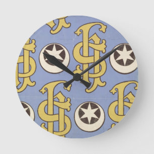 Star and Clef ecclesiastical wallpaper design Runde Wanduhr