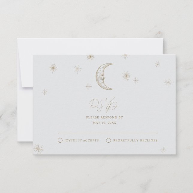 Star and Moon Celestial Wedding RSVP Card Karte (Vorderseite)