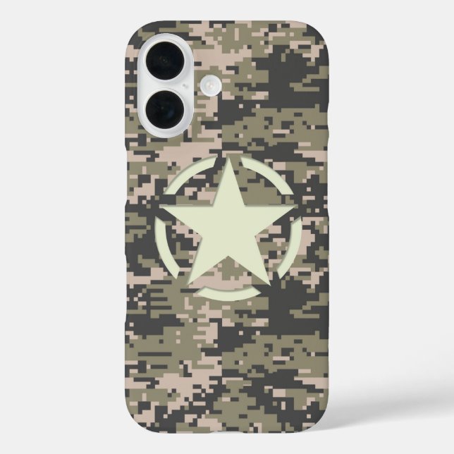 Star auf Camouflage Pattern iPhone 16 Hülle (Rückseite)