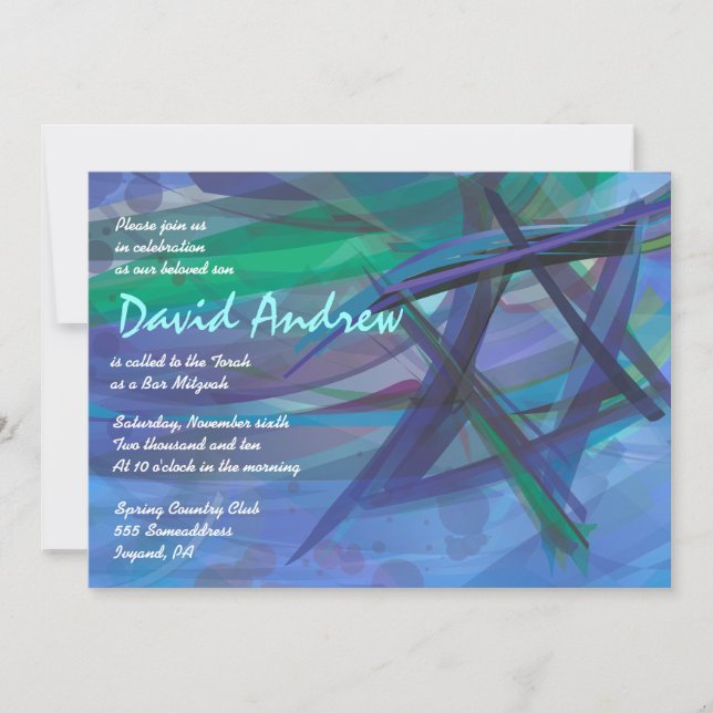 STAR Bat Bar Mitzvah Invitation bleu (Devant)