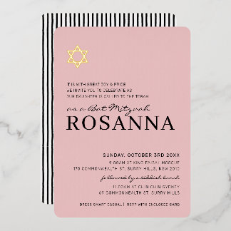 STAR Bat Mitzvah modern minimalistisch Paris rosa Folieneinladung