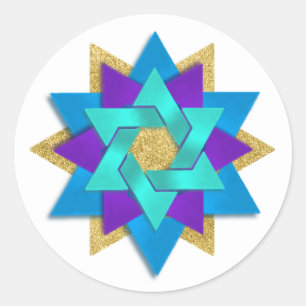 Star Blume Türkis Blaues Lila Aqua Runder Aufkleber