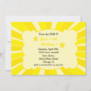 Star Burst - Invitation à l'anniversaire jaune