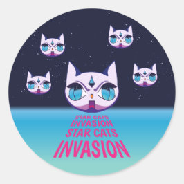 Star Cats Invasion Runder Aufkleber