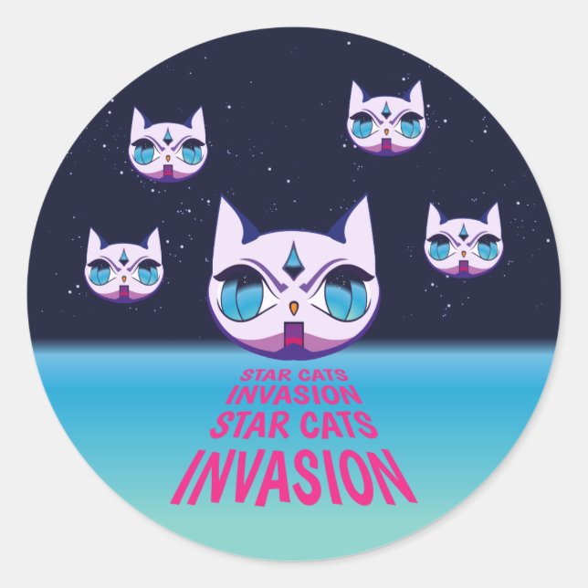 Star Cats Invasion Runder Aufkleber (Vorderseite)
