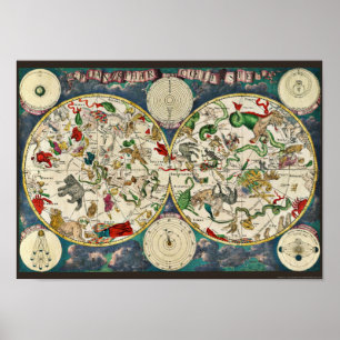 Star Chart Celestial Map Vintag Astronomie Poster