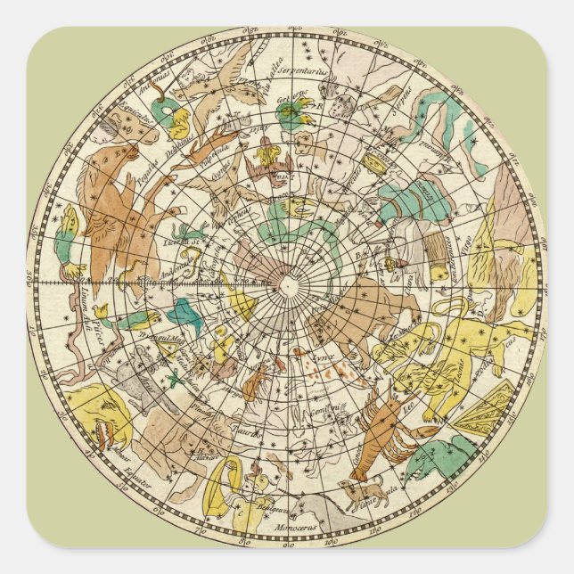 Star-Chart und Sternenkarte für den nördlichen Luf Quadratischer Aufkleber (Vorderseite)