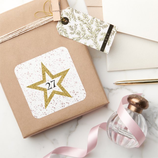 Star Confetti Nummer Special Rosa Gold Weißes Part Quadratischer Aufkleber (Schenken)