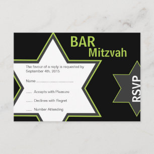 Star de David Bar Mitzvah Bright Green & Grey RSVP