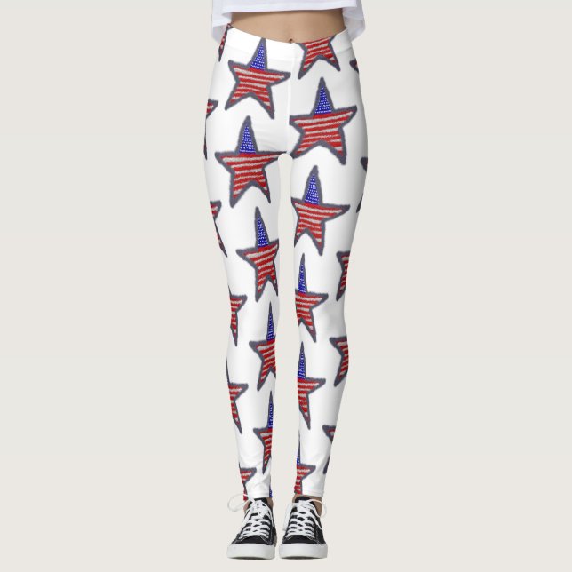 Star der amerikanischen Flagge Glitzer Leggings (Vorderseite)