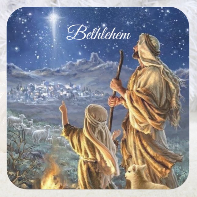 Star der Bethlehem Shepherds Weihnachtskarte Quadratischer Aufkleber (Von Creator hochgeladen)