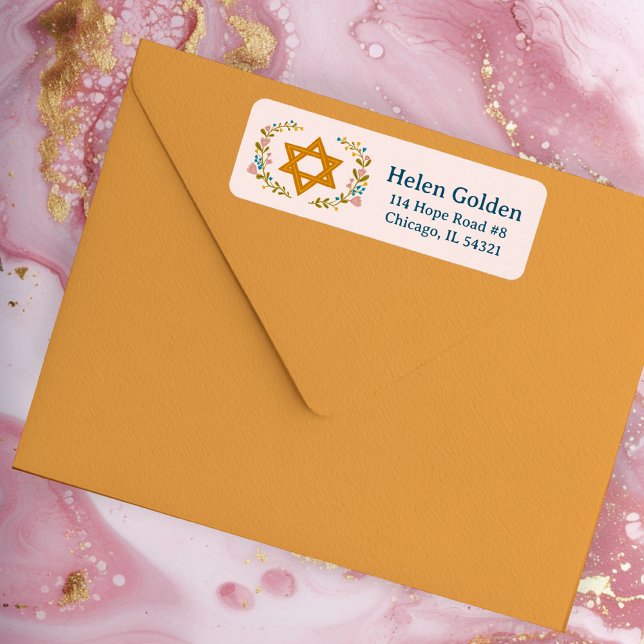 Star der jüdischen Rücksendeadresse von David Flor (Star of David Floral Jewish Hanukkah Bat Mitzvah CUSTOM Return Address Label
)