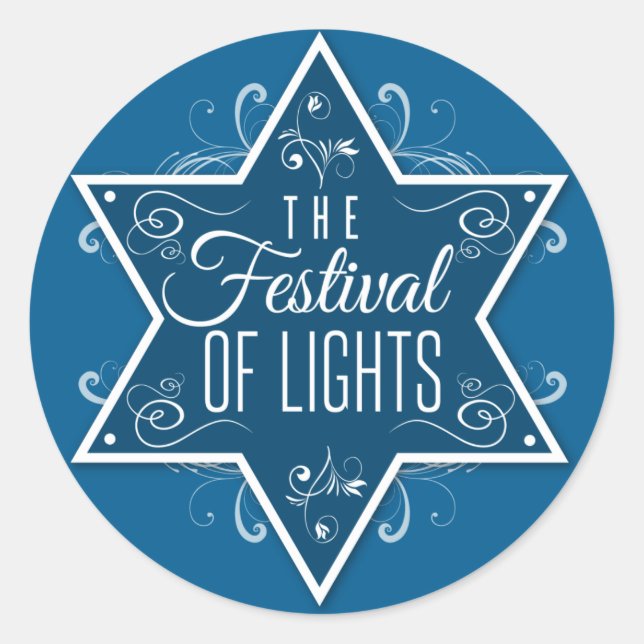 Star des David Festival of Lights Blue Hanukkah Runder Aufkleber (Vorderseite)