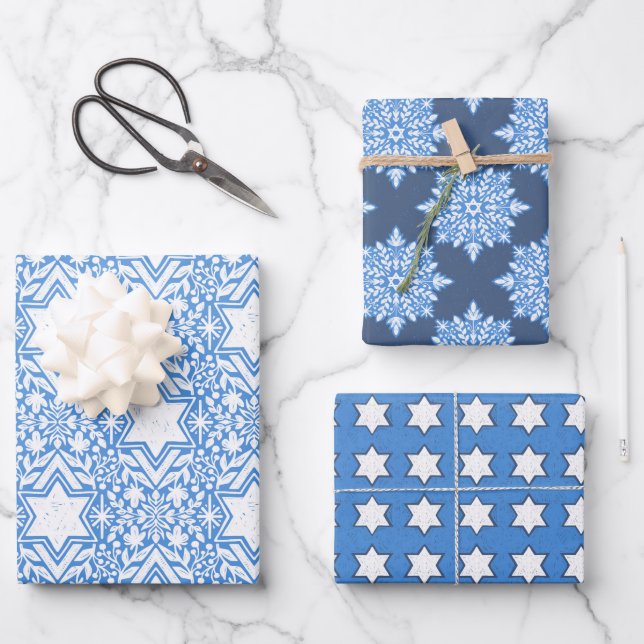 Star des David Floral Hanukkah-Set Geschenkpapier Set (Vorderseite)