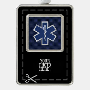 Star des Lebens paramedic Emergency Blue Carbon St Rahmen-Ornament Silber