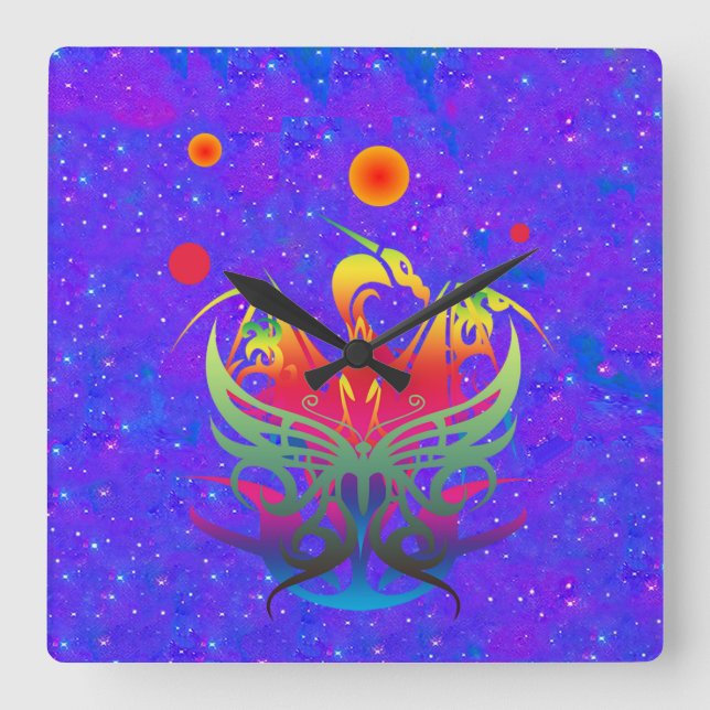 Star Dragon Quadratische Wanduhr (Vorderseite)
