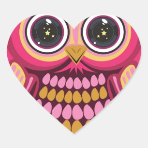 Star Eye Owl - Pink Orange 3 Herz-Aufkleber