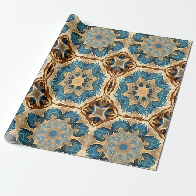 Star formt Art Deco, Blau und Braun Geschenkpapier (Ungerollt)