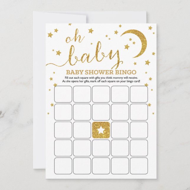 Star Gold Baby Bingo Einladung (Vorderseite)