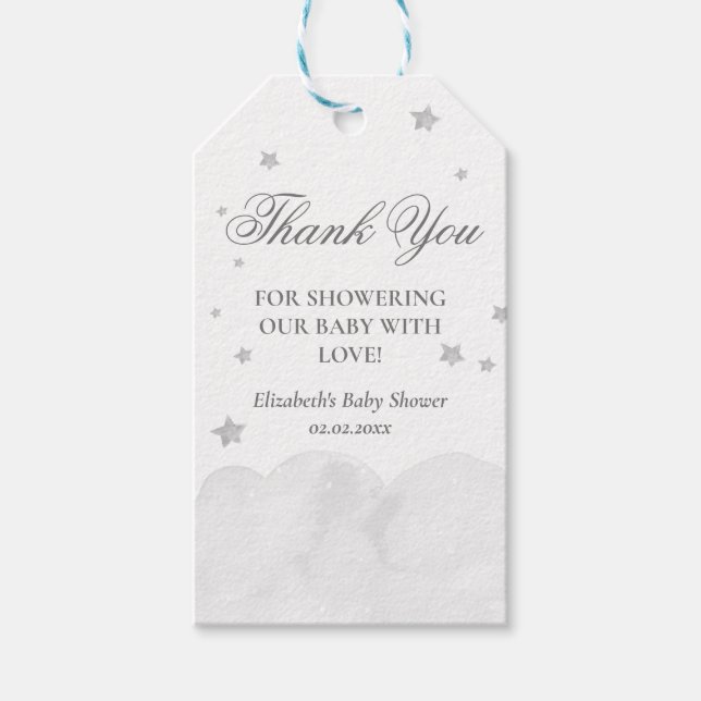 Star Gray Baby Shower Vielen Dank für Ihre Geschen Geschenkanhänger (Vorderseite)