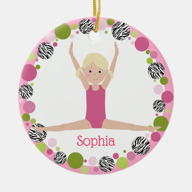 Star Gymnast Blonde Pony Schwanzes in Pinks Keramikornament (Vorne)
