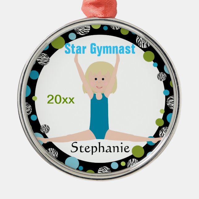Star Gymnast Keepake Aqua und Green Silbernes Ornament (Vorne)
