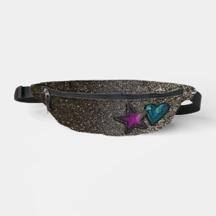 Star Heart Patches Black and White Glitzer Luxus Bauchtasche