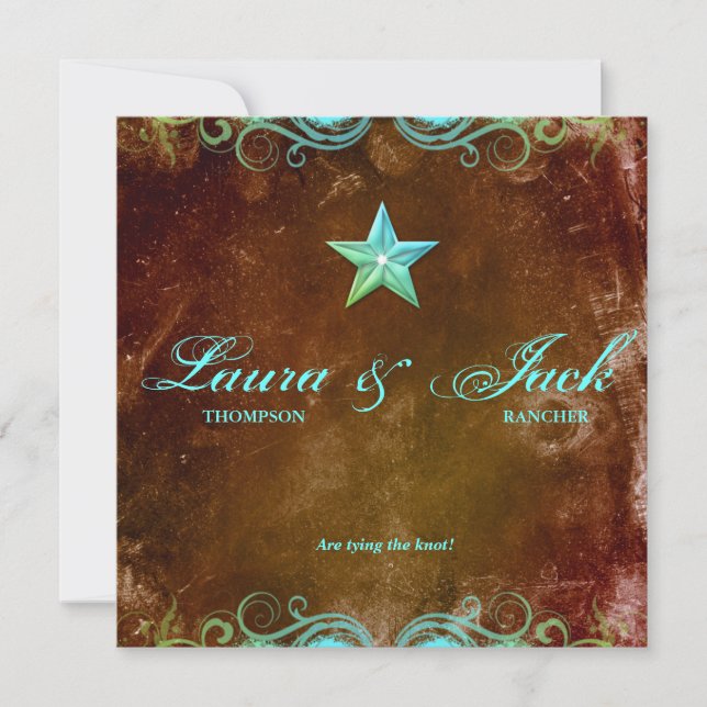 Star Hochzeit Einladung Vintag Brown Blue (Vorderseite)