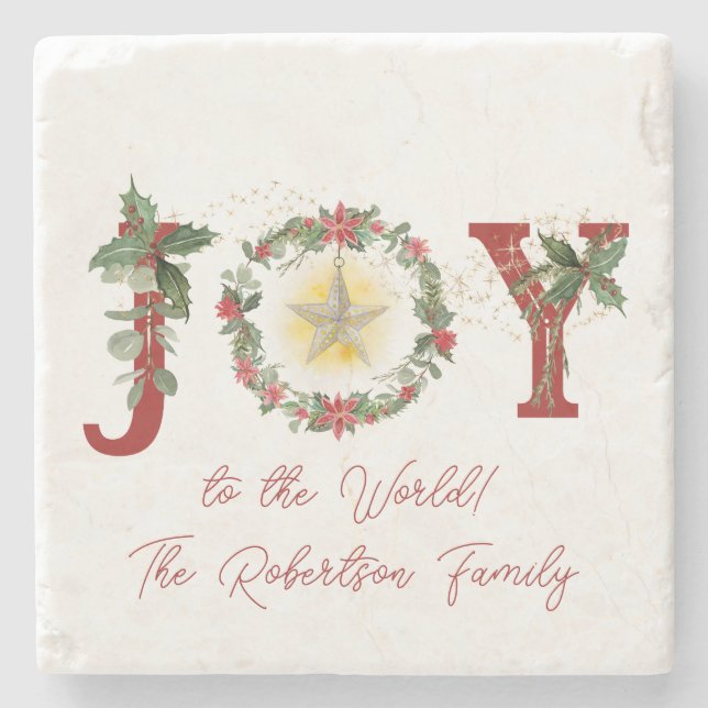 Star Light Joto the World Christmas Wreath Holly Steinuntersetzer (Vorderseite)