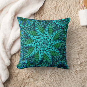 Star Mandala Aqua Sea Green Blue Kissen
