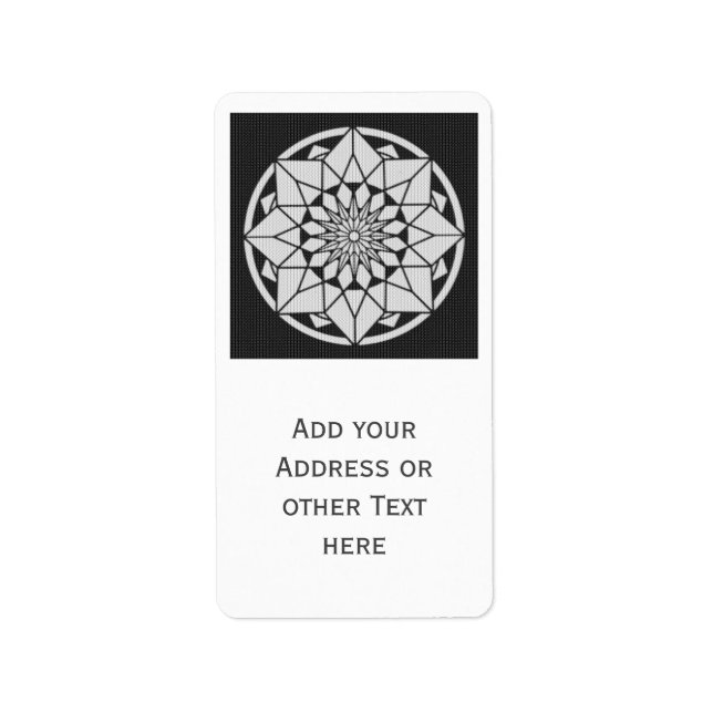 Star Mandala strickt schwarz & weiß Adressaufkleber (Vorne)