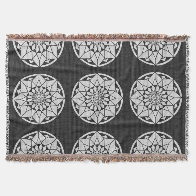 Star Mandala strickt schwarz & weiß Decke (Vorderseite)