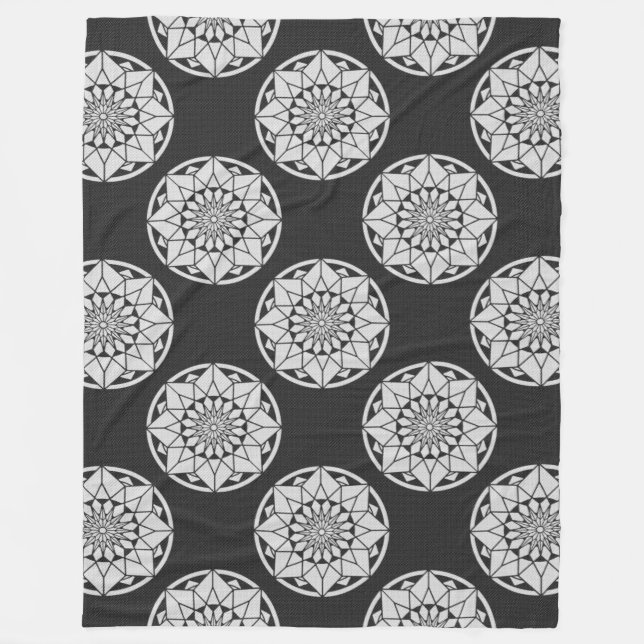 Star Mandala strickt schwarz & weiß Fleecedecke (Vorderseite)