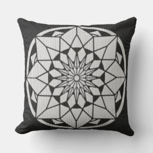 Star Mandala strickt schwarz & weiß Kissen