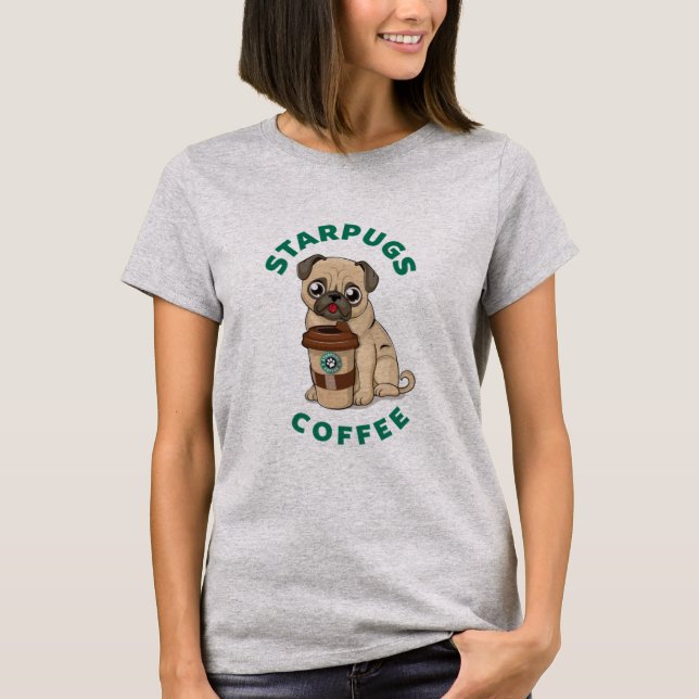 Star-Möpsen-Kaffee T-Shirt (Vorderseite)