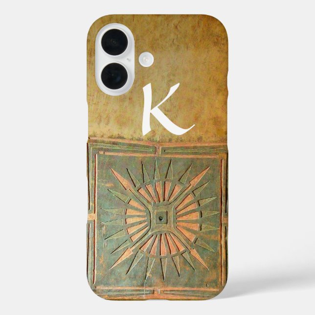 STAR MORGEN, gelb, braun, weißes Monogramm iPhone 16 Hülle (Rückseite)