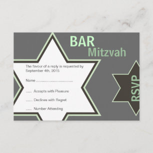 Star of David Bar Mitzvah Green & Grey RSVP