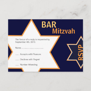Star of David Bar Mitzvah Orange & Blue RSVP