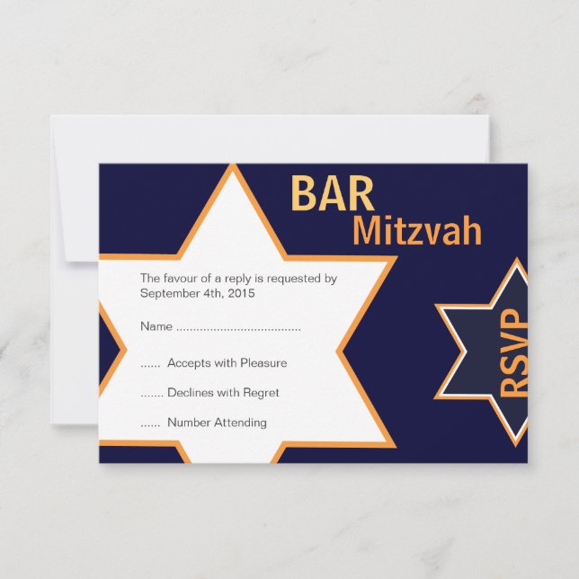 Star of David Bar Mitzvah Orange & Blue RSVP (Devant)
