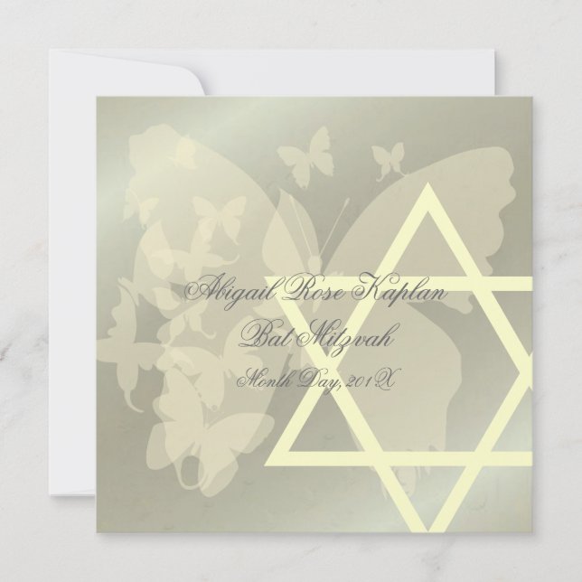 Star of David/Butterfiles Invitations Bat mitzvah, (Devant)