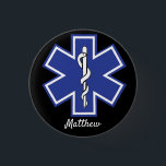 Star of Life EMS EMT - Bearbeitbarer Name Button<br><div class="desc">EMS und EMT Mitglied der Staffel Star of Life. Nothilfe-Medizinische Erkennungstaste,  Abzeichen. Bearbeitbarer Name</div>