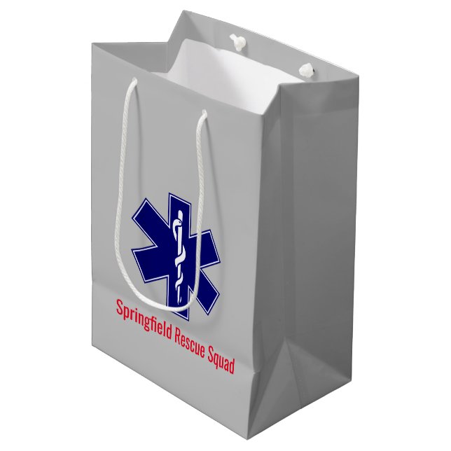 Star of Life, EMT Logo Symbol Mittlere Geschenktüte (Vorderseite Schrägansicht)